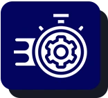 Icon of a blue digital or technological motif, featuring a central node connected to three surrounding nodes, on a lighter blue square background